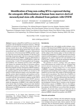 Identification of Long Non‑Coding Rnas Expressed During the Osteogenic