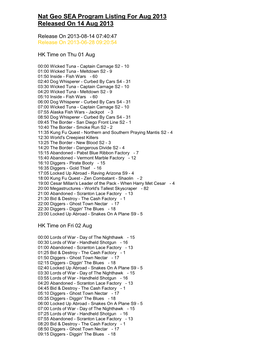 Nat Geo SEA Program Listing for Aug 2013 Released on 14 Aug 2013