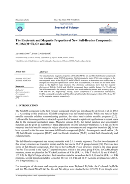 Journal of Science the Electronic and Magnetic Properties Of