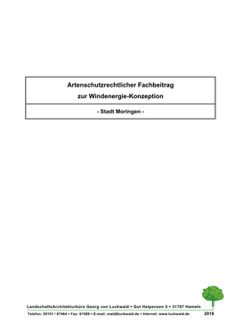 Artenschutzrechtlicher Fachbeitrag Zur Windenergie-Konzeption