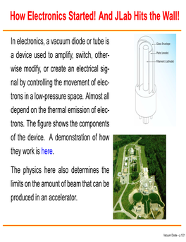 How Electronics Started! and Jlab Hits the Wall!