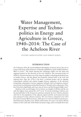 Water Management, Expertise and Techno- Politics in Energy And