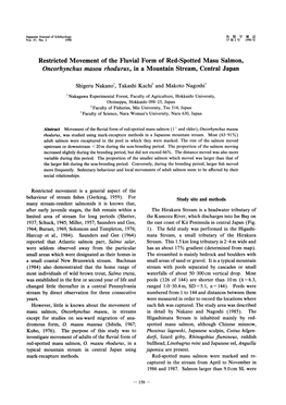 Restricted Movement of the Fluvial Form of Red-Spotted Masu Salmon, Oncorhynchus Masou Rhodurus, in a Mountain Stream, Central Japan