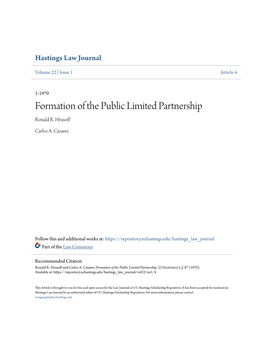 Formation of the Public Limited Partnership Ronald R