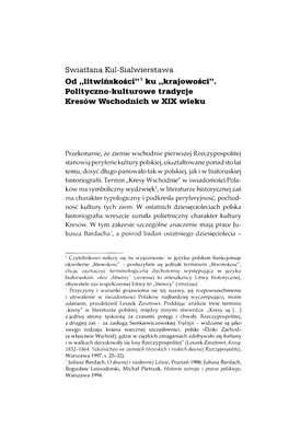 Od „Litwińskości” Ku „Krajowości”. Polityczno-Kulturowe Tradycje