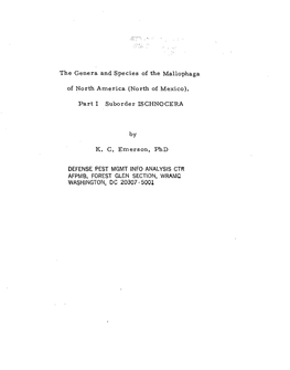 Checklist of the Mallophaga of North America (North of Mexico), Which Reflects the Taxonomic Studies Published Since That Date