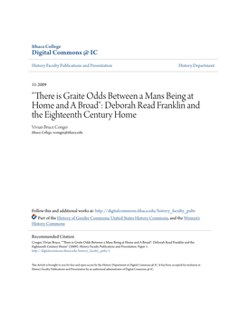 Deborah Read Franklin and the Eighteenth Century Home Vivian Bruce Conger Ithaca College, Vconger@Ithaca.Edu