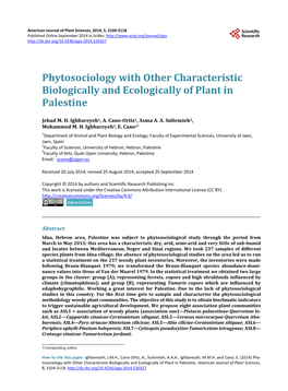 Phytosociology with Other Characteristic Biologically and Ecologically of Plant in Palestine