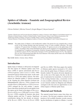 Spiders of Albania – Faunistic and Zoogeographical Review (Arachnida: Araneae)