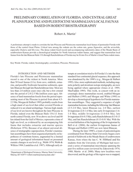 Preliminary Correlation of Florida and Central Great Plains Pliocene and Pleistocene Mammalian Local Faunas Based on Rodent Biostratigraphy