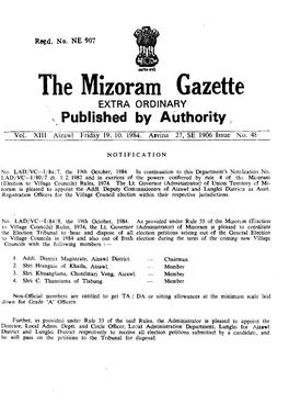 The Mizoram Gazette EXTRA ORDINARY , Published by Authority