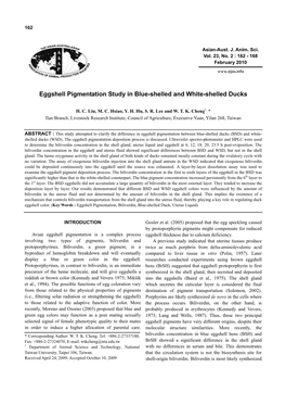 Eggshell Pigmentation Study in Blue-Shelled and White-Shelled Ducks