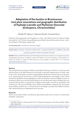 Adaptation of Flea Beetles to Brassicaceae: Host Plant Associations and Geographic Distribution of Psylliodes Latreille and Phyllotreta Chevrolat (Coleoptera, Chrysomelidae)