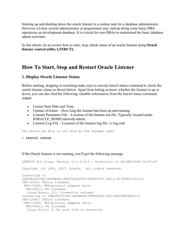 How to Start, Stop and Restart Oracle Listener