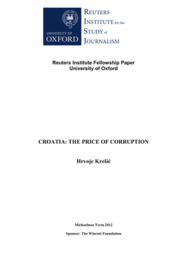 CROATIA: the PRICE of CORRUPTION Hrvoje Krešić