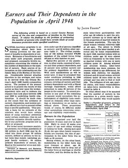 Earners and Their Dependents in the Population in April 1948