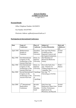 Page 1 of 31 CURRICULUM VITAE (1 April 2017) Personal Details Office Telephone Number: 04-8240531 Fax Number: 04-6397893 Electr