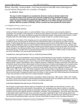 Ethnic Identity, Nationalism, and International Stratification.(Immigrant Social Status Depends on Country of Origin) by Sheila E