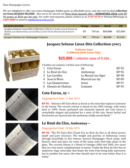 Jacques Selosse Lieux Dits Collection (OWC) Cote Faron, Aÿ
