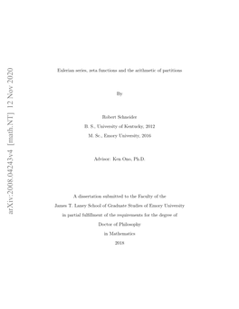 Arxiv:2008.04243V4 [Math.NT] 12 Nov 2020 Ae .Lnysho Fgaut Tde Feoyuniversit Emory of Studies Graduate of School Laney T