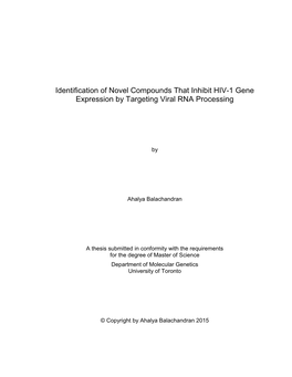 Identification of Novel Compounds That Inhibit HIV-1 Gene Expression by Targeting Viral RNA Processing