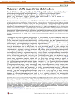 Mutations in MED12 Cause X-Linked Ohdo Syndrome