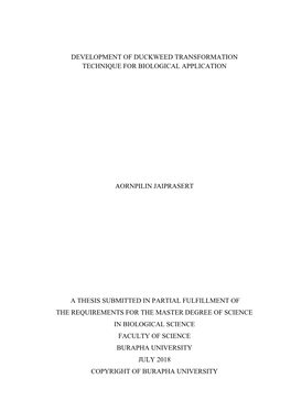 Development of Duckweed Transformation Technique for Biological Application