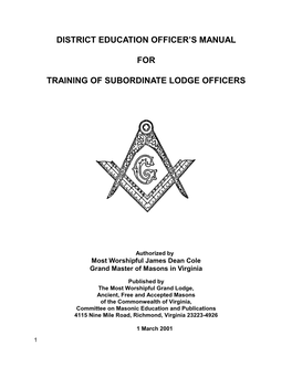 District Education Officer's Manual for Training of Subordinate Lodge Officers