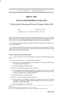 2000 No. 2601 LOCAL GOVERNMENT, ENGLAND The