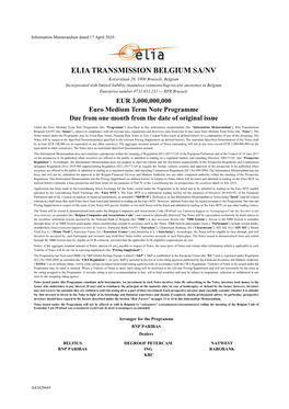 Elia Transmission Belgium Sa/Nv