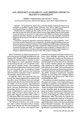 Age, Resource Availability, and Breeding Effort in Brandt's Cormorant