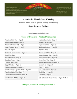 Armies in Plastic Inc. Catalog Business Hours: 10Am to 5Pm Est