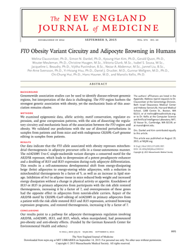 FTO Obesity Variant Circuitry and Adipocyte Browning in Humans Melina Claussnitzer, Ph.D., Simon N