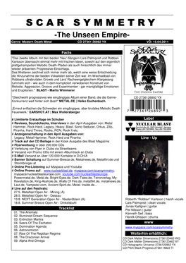 SCAR SYMMETRY -The Unseen Empire- Genre: Modern Death Metal CD 27361 26982 YX VÖ: 15.04.2011