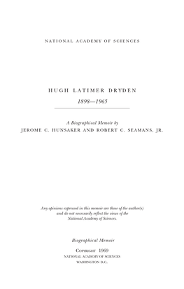 Hugh Latimer Dryden, a Biographical Memoir