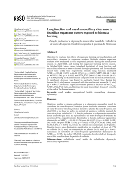 Lung Function and Nasal Mucociliary Clearance in Brazilian Sugarcane