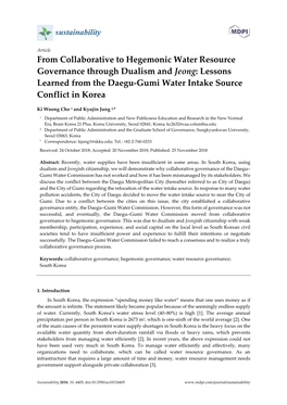 Lessons Learned from the Daegu-Gumi Water Intake Source Conflict in Korea