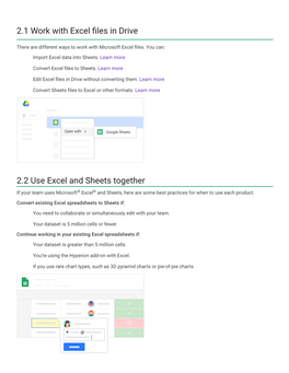 2.1 Work with Excel Files in Drive 2.2 Use Excel and Sheets Together