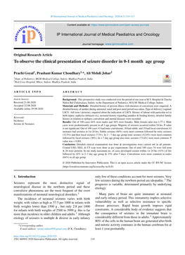 To Observe the Clinical Presentation of Seizure Disorder in 0-1 Month Age Group