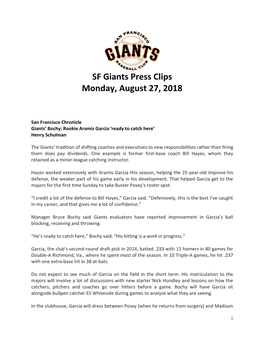 SF Giants Press Clips Monday, August 27, 2018