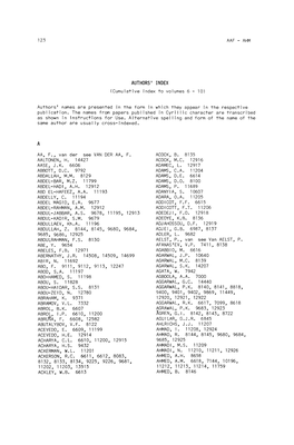 AUTHORS' INDEX (Cumulative Index to Volumes 6 - 10)