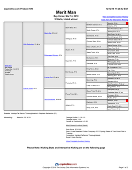 Merit Man Bay Horse; Mar 14, 2010 View Complete Auction History 9 Starts, Listed Winner Click Here for Interactive Nicking