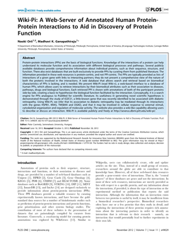 Wiki-Pi: a Web-Server of Annotated Human Protein- Protein Interactions to Aid in Discovery of Protein Function