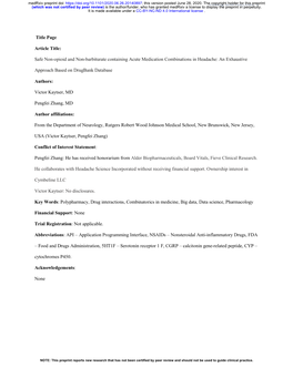 Safe Non-Opioid and Non-Barbiturate Containing Acute Medication Combinations in Headache: an Exhaustive