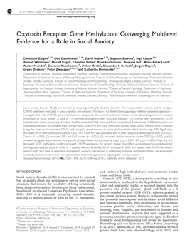 Oxytocin Receptor Gene Methylation: Converging Multilevel Evidence for a Role in Social Anxiety