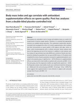 Body Mass Index and Age Correlate with Antioxidant Supplementation Effects on Sperm Quality: Post Hoc Analyses from a Double-Blind Placebo-Controlled Trial