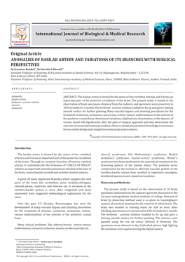 Anomalies of Basilar Artery and Variations of Its