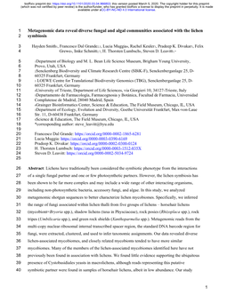 Metagenomic Data Reveal Diverse Fungal and Algal Communities Associated with the Lichen 2 Symbiosis