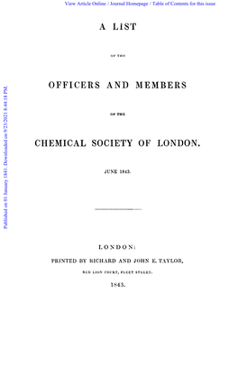 Officers and Members Chemical Society of London