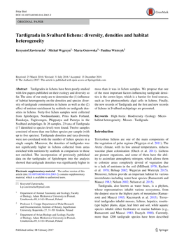 Tardigrada in Svalbard Lichens: Diversity, Densities and Habitat Heterogeneity